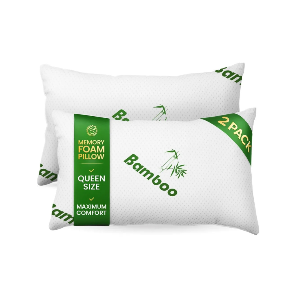 Queen Size Bamboo Memory Foam Pillows (2 Pack)