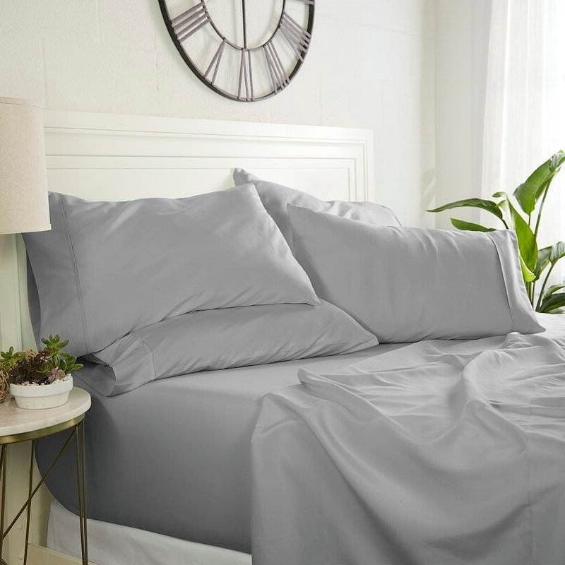Full size Grey 6 Piece Wrinkle Resistant Microfiber Polyester Sheet Set