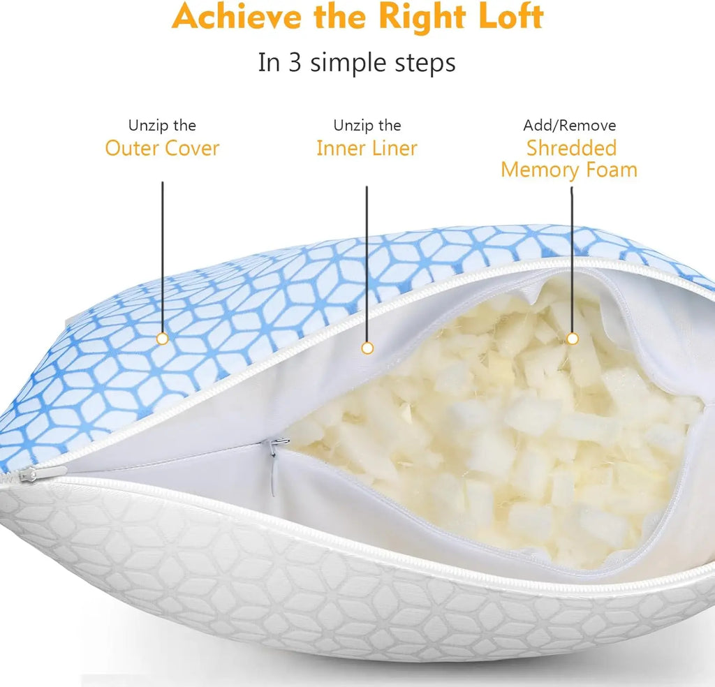 King Cooling Shredded Memory Foam Pillow Set (2 Pack)