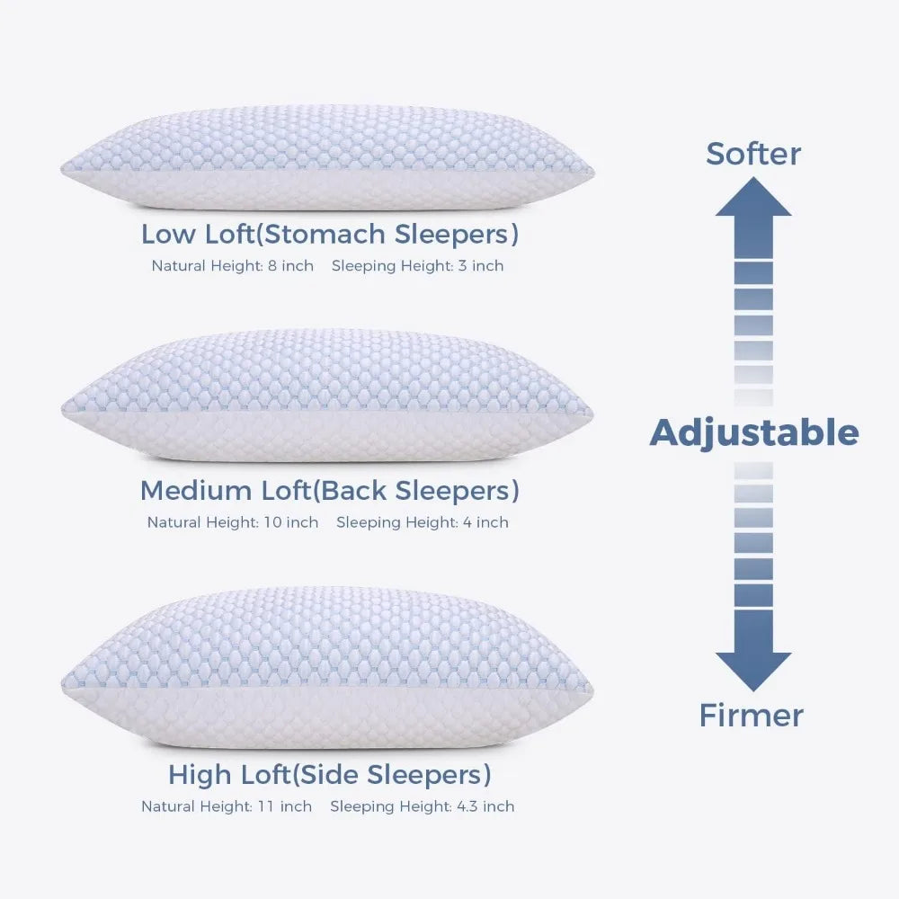 Bamboo Cooling Pillows Queen (Set of 2) Adjustable