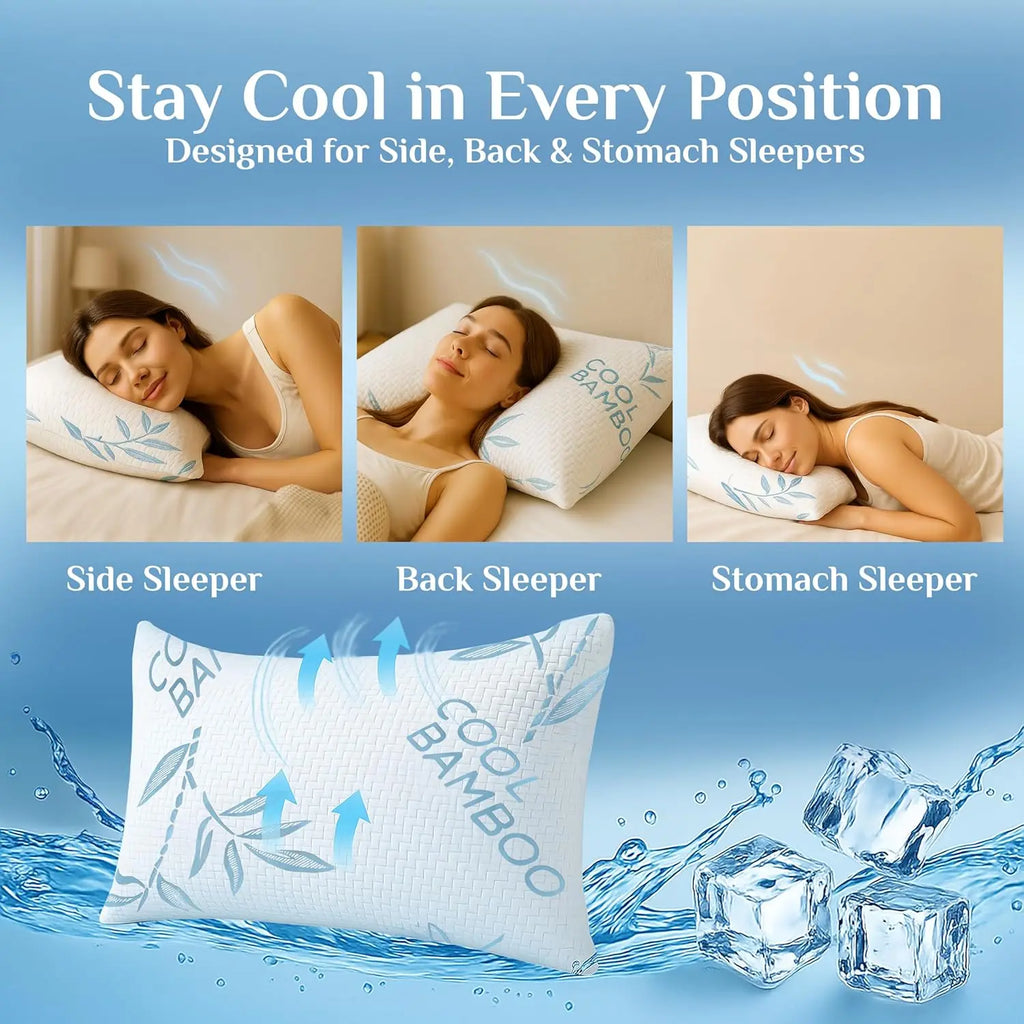 Cooling Bamboo Memory Foam Pillow (Queen, 2 Pack)