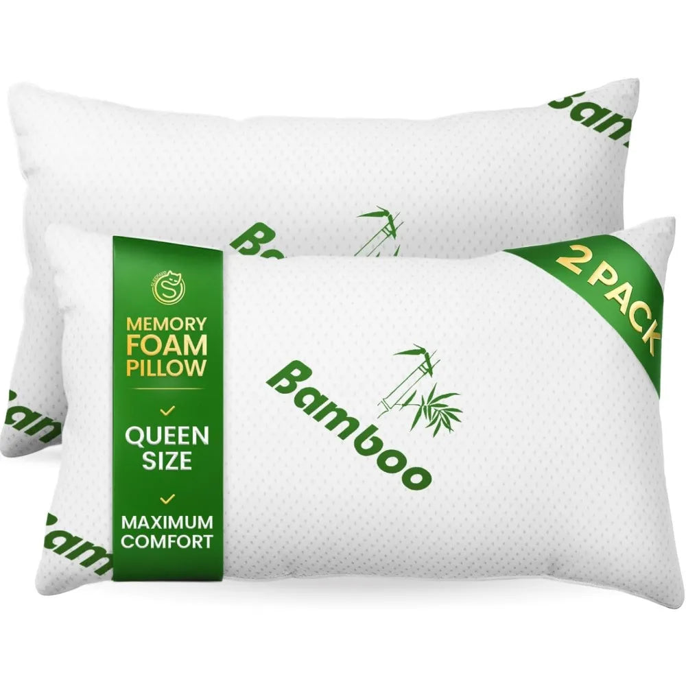 Queen Size Bamboo Memory Foam Pillows (2 Pack)