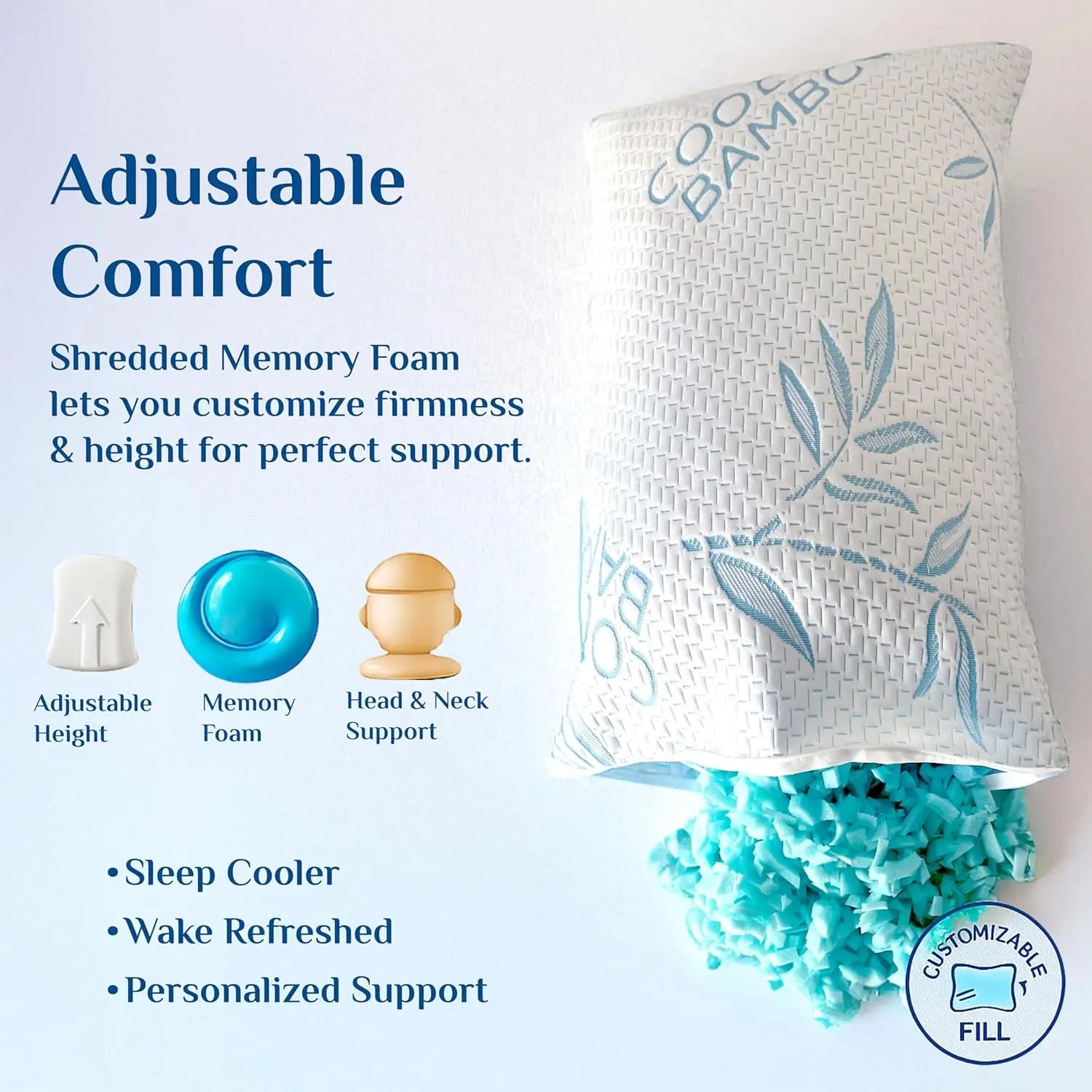 Cooling Bamboo Memory Foam Pillow (Queen, 2 Pack)