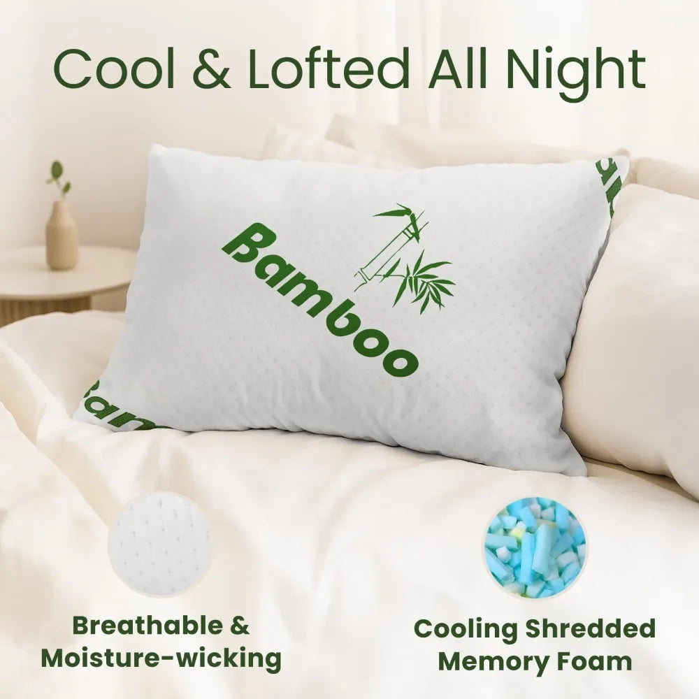 Queen Size Bamboo Memory Foam Pillows (2 Pack)